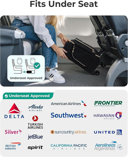 BAGSMART Underseat Carry On luggage Airline approved, 16-inch Softside Underseater Travel Suitcase with Spinner Wheels Lightweight Overnight Bag Small Rolling Carry-on for Women Men Weekender,Black