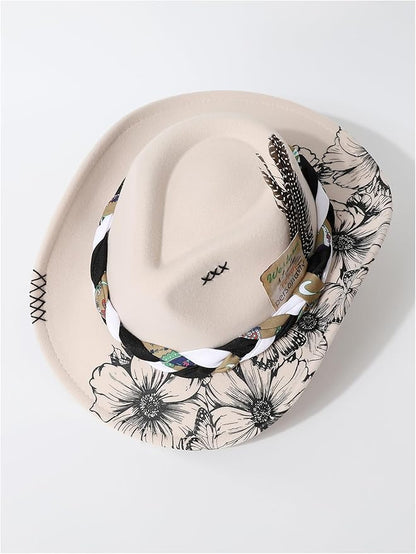 WDIRARA Women's Cowboy Hat Cow Print Western Cowgirl Hats Travel Vacation
