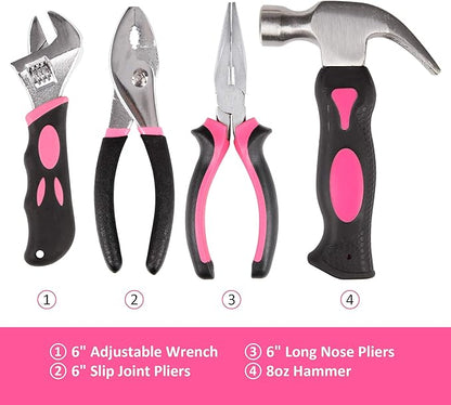CARTMAN 52-Piece Tool Set Hand Tool Set with Easy Carrying Round Pouch - Perfect for DIY Pink