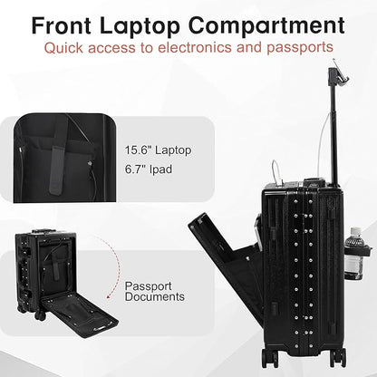 24 Inch Check-In Luggage Aluminum Frame Zipperless Luggage, Hard Shell Suitcase TSA Approved Checked Luggage, ABS+PC Lightweight Zipperless Suitcase with Spinner Wheels (Black)