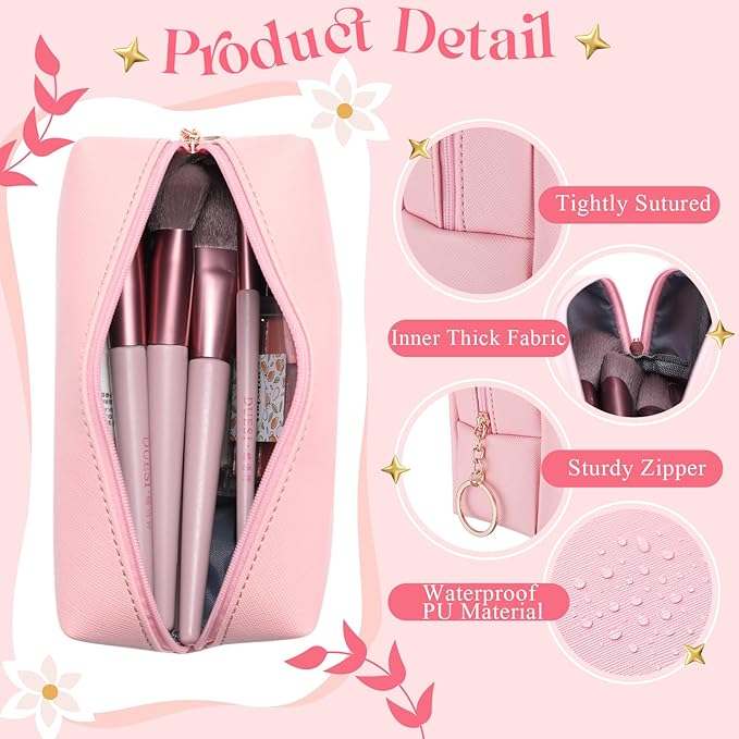 Chunful 24 Pcs Preppy Makeup Bag PU Leather Cosmetic Bag Bulk Makeup Plain Pouch Waterproof Toiletry Purse for Women Traveling Preppy Pencil Case Travel Purse Cosmetic(Peach Pink)