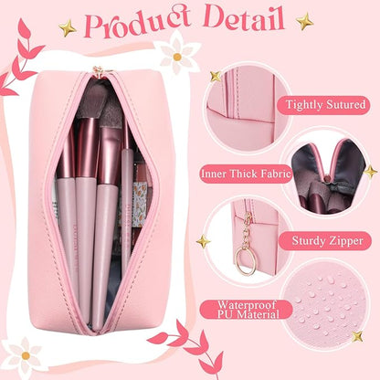 Chunful 24 Pcs Preppy Makeup Bag PU Leather Cosmetic Bag Bulk Makeup Plain Pouch Waterproof Toiletry Purse for Women Traveling Preppy Pencil Case Travel Purse Cosmetic(Peach Pink)