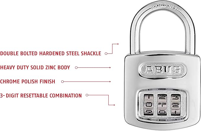 Abus 160/40 C 160 All Weather Resettable Chrome Combination Padlock, 3 Dial