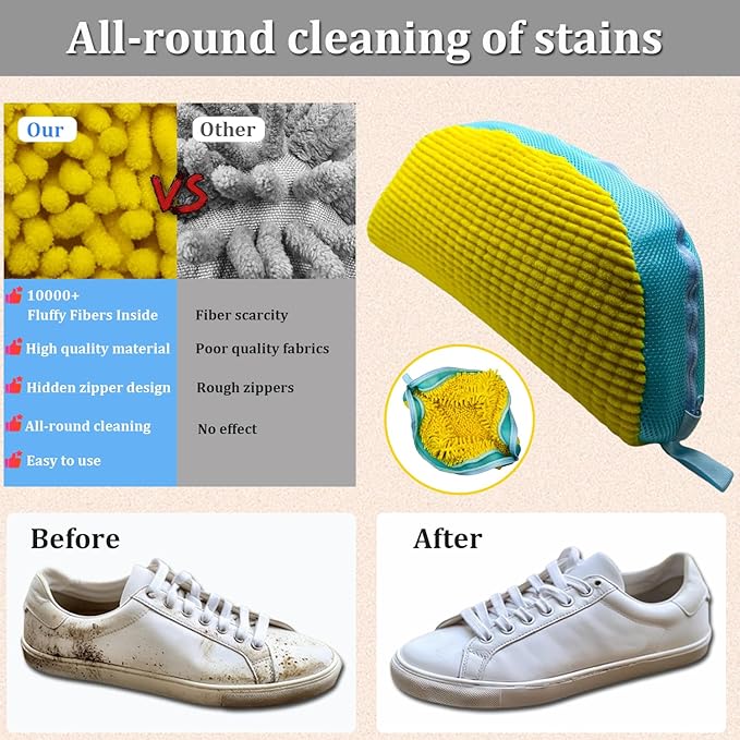 Laundry Shoe Bag, 2PCS Reusable Durable Zipper Shoe Bag for Washing Machine, Sneaker Tennis Shoe Washing Bag for Washer and Dryer, 360° All-Round Cleaning,for All Shoe Types and Sizes (Yellow)