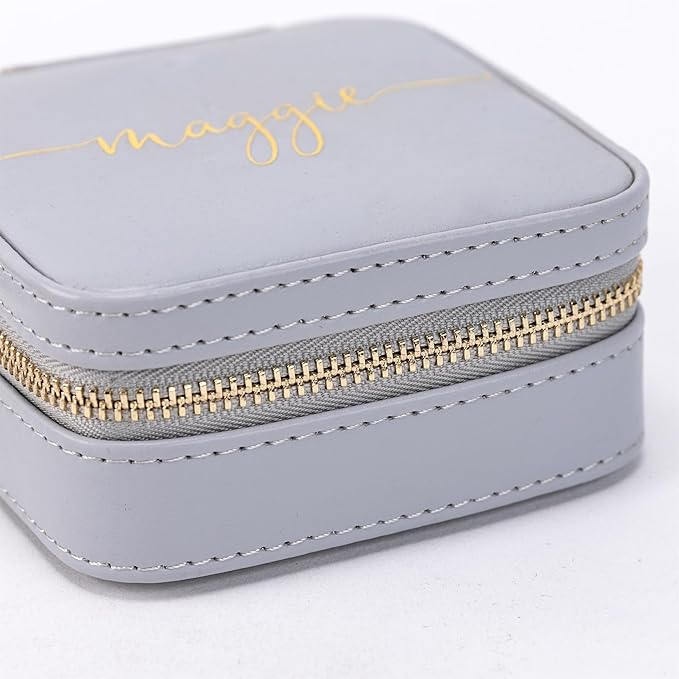 Angelina's Palace Personalized Jewelry Case with Name Engraved,Custom Leather Travel Jewelry Organizer Box for Rings,Earrings,Necklaces,Birthday Bridesmaid Gift For Women