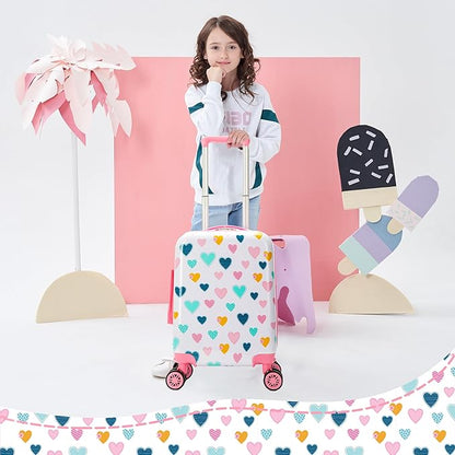 Kid's Luggage Set 2 Piece Suitcase Set Hardside Luggage with Spinner Wheels Girls Carry on Toddler Travel Rolling Suitcase with Neck Pillow Airline Approved