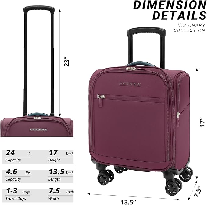 Verage Underseat Carry On Luggage with Wheels & USB Port,14 inch Wheeled Spinner Carry-on Luggages Bags for Airlines, Lightweight Overnight Suitcase for Men Women (14-Inch Compact Underseat Pro)