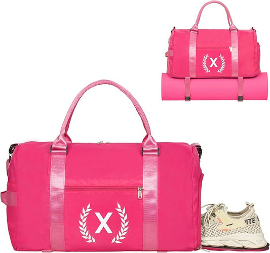 Gym Bag for Women, Personalized Duffle Bag with Shoe Compartment, Sports Bag for Yoga & Dance with Wet Pocket and Mat Strap(HotPink,X)