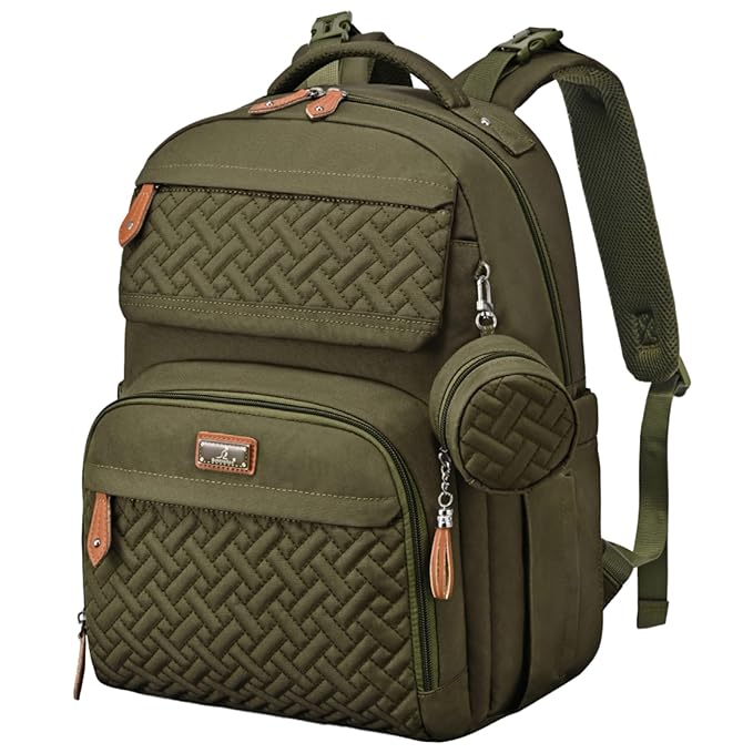 BabbleRoo Diaper Bag Backpack - Travel Large Baby Diaper Bag with Changing pad, Waterproof Baby Bags for Mom & Dad, Unisex Bags with Pacifier Case, Luggage Strap & Stroller Clips– Army Green