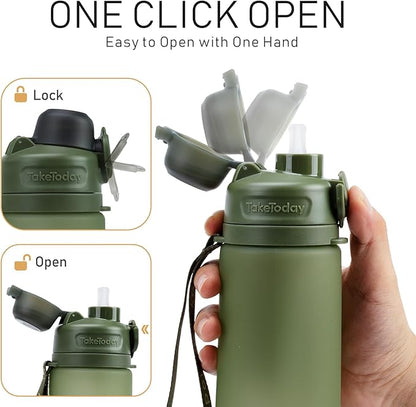 TakeToday Collapsible Water Bottles 20oz, Leak Proof, BPA-Free, Foldable Silicone Travel Water Bottle with Straw Strap for Cycling, Hiking, Outdoors