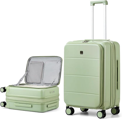 MILADA 24 Inch Expandable Top Opening Luggage with Spinner Wheels Medium Checked Suitcase with Wheels Hard Shell Trunk Suitcase TSA Approved Luggage for travel, Bamboo Green