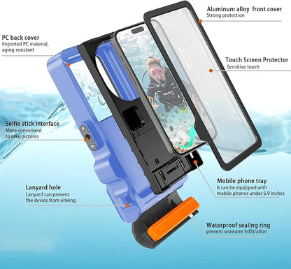 Waterproof Phone Case for Snorkeling & Diving (33ft/10m), IP68 Waterproof Hard Case for Swimming, Universal Underwater Touch Screen Case Compatible with iPhone (Blue, 4th Generation Phone Case)