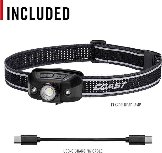 Coast FLX40R 800 Lumen Built-in Rechargeable Battery LED Headlamp with Twist Focus Lens and Coast Ultra Strap