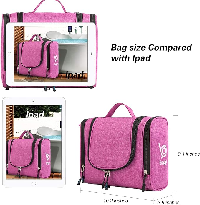Bago Travel Toiletry Bag for Women and Men X-Large Waterproof Hanging Large Toiletry Bag for Bathroom and Travel Bag for Toiletries Organizer - Makeup Bag (SnowPink)