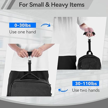Dr.meter Luggage Scale, Travel Essentials, Digital Backlight LCD Display Handheld Suitcase Scales for Travel Accessories with Rubber Paint, Temperature Sensor 110 Pounds, Battery Included, Black
