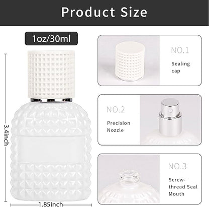 2 Pack 30ml Perfume Spray Bottles Empty, Refillable Glass Fine Mist Atomizer, Portable Travel Perfume Atomizers Fragrance Containers Sprayer for Cleaning, Essential Oils, Liquids (White)