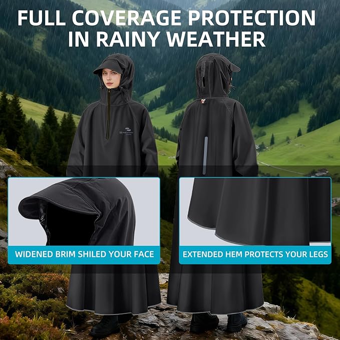 Hooded Rain Poncho for Adults Waterproof Rain Ponchos Lightweight Raincoat Reusable Rain Jacket for Men Women Outdoor