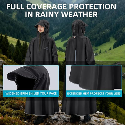 Hooded Rain Poncho for Adults Waterproof Rain Ponchos Lightweight Raincoat Reusable Rain Jacket for Men Women Outdoor
