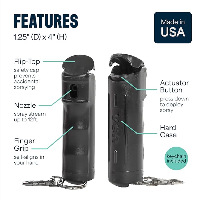 Mace Pepper Spray - Maximum Police Strength OC with UV Dye, Fast Flip Top, Ergonomic Finger Grip, Easy Carry Keychain, 12 Feet Range, 0.42 oz Compact Model, Self Defense Pepper Spray for Women & Men