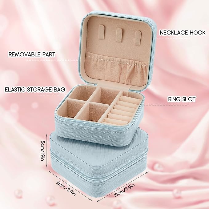 Taiyin 12 Pcs Travel Jewelry Case Box Bridesmaid Gifts Bulk Travel Jewelry Cases Boxes Small Jewels Organizers Mini Accessories Ornaments Storage for Women Girls Wedding Gifts (Light Blue)