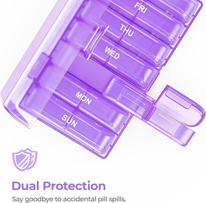 AUVON XL Weekly Pill Organizer 2 Times a Day, AM PM Pill Case with One-Side Large Opening for Easy to Use, Pill Box 7 Day Travel Medication Organizer for Medications, Vitamins, Fish Oils, Supplements