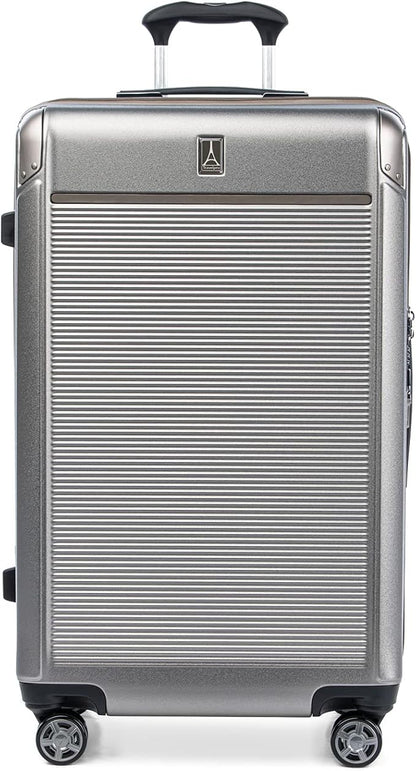 Travelpro Platinum Elite Hardside Expandable Checked Luggage, 8 Wheel Spinner, TSA Lock, Hard Shell Polycarbonate Suitcase, Metallic Sand, Checked Large 28-Inch