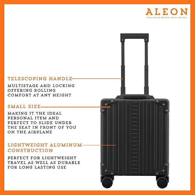 Aleon All Aluminum Lightweight 16” Premium Vertical Underseat Carry-On Luggage. Business Briefcase with Wheels - Hardshell Suitcase
