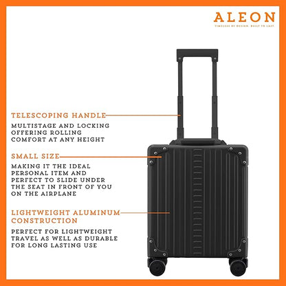 Aleon All Aluminum Lightweight 16” Premium Vertical Underseat Carry-On Luggage. Business Briefcase with Wheels - Hardshell Suitcase