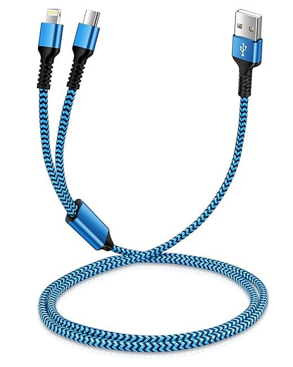 for Apple Lightning & USB-c 2-in-1 Charging Cable (4 Feet), USB to Lightning & USB to USB-c Long Fast Charger Cord for iPhone 17 Air 16e 16 15 Pro Max 14 Plus 13 12 11 mini, Samsung Galaxy, Pixel