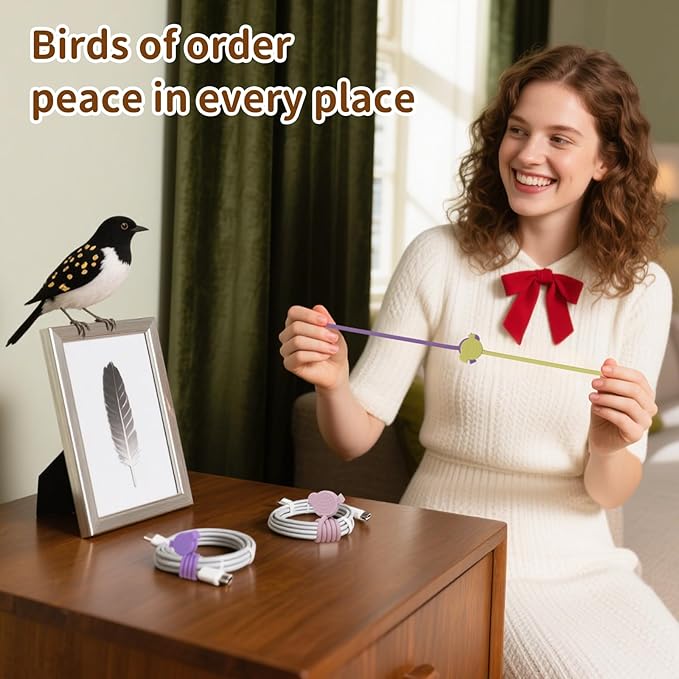 Playful Bird Magnetic Cable Ties – 24 Pack, Reusable Silicone Cord Organizers for Home & Office, Strong Magnetic Hold, Assorted Colors, Ideal for Cable Management & Gift Idea