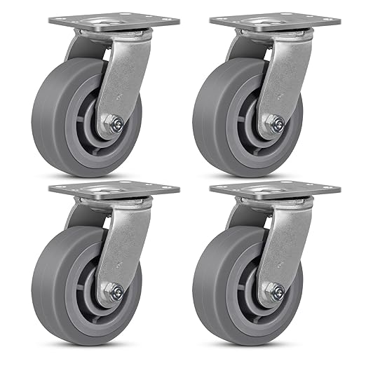 5"x2" Rubber Wheels (Flat Tread)- Heavy Duty Casters, Industrial Caster Wheels- Set of 4 with up to 3200 LB Capacity- Use for Dollies, Workbench(4 Swivel)