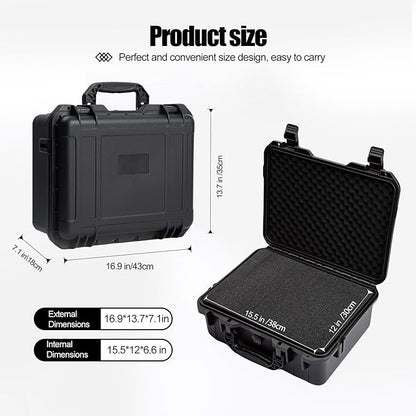 Hard case Waterproof Hard Case with DIY Customizable Foam Insert Portable Protective Case for Camera Drones Equipments Tools Test Instruments 16.9''x13.7''x7.1''