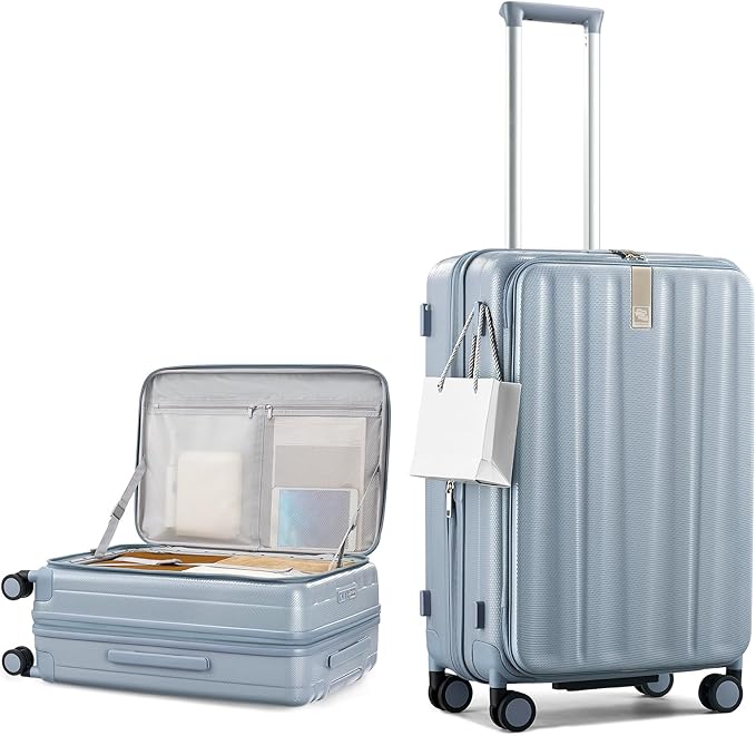 Hanke 24 Inch Expandable Luggage Top Opening Checked Bag Luggage Hard Shell Suitcases with Wheels Lightweight Travel Luggage Medium Suitcase with Lock for Woman Men-Grey