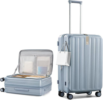 Hanke 24 Inch Expandable Luggage Top Opening Checked Bag Luggage Hard Shell Suitcases with Wheels Lightweight Travel Luggage Medium Suitcase with Lock for Woman Men-Grey