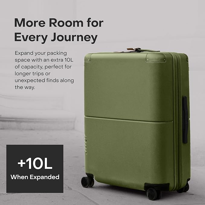 Checked Expandable - 24.5" Airline Approved Check In Luggage with Wheels, Spinner Suitcase for Men & Women - TSA Lock Rolling Suitcase, Spinner Wheels, Expansion Zip, Y-Strap - Moss