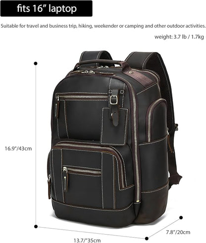 LANNSYNE Vintage Genuine Leather Backpack for men, 15.6" Laptop Backpack Travel Camping 24L Rucksack