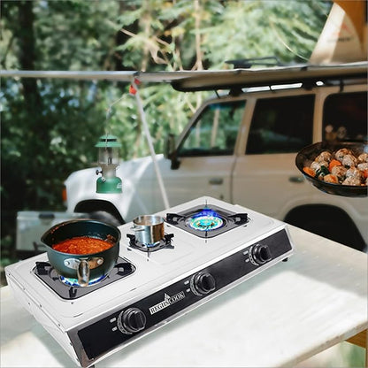 3 Burners Propane Gas Cooktop,Camping Portable LPG Gas Stove, Auto Ignition Stainless Steel Countertop with regulator and burner grate