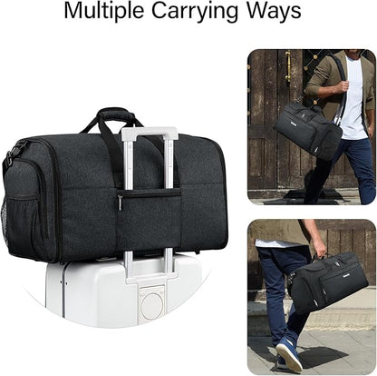 Hanke Carry on Garment Bags for Travel,Convertible Duffle Bag Luggage Bag Weekend Bag with Shoe Compartment,2 in 1 Hanging Suitcase Suit Bag for Men Women,Black