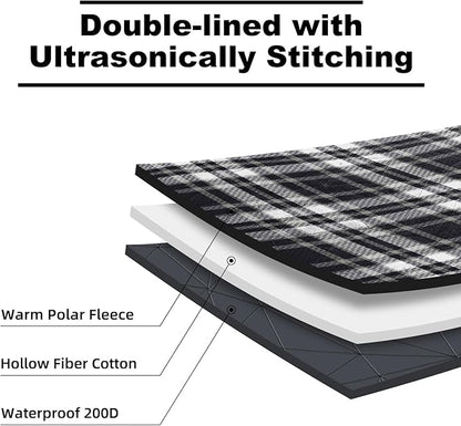Outdoor Waterproof Blanket, Foldable Fleece Stadium Blanket for Outdoor Sports Event, Camping, Concerts, Car, Pet, Picnics - Windproof, Wearable, Machine Washable 80" x 58" (Black Check)