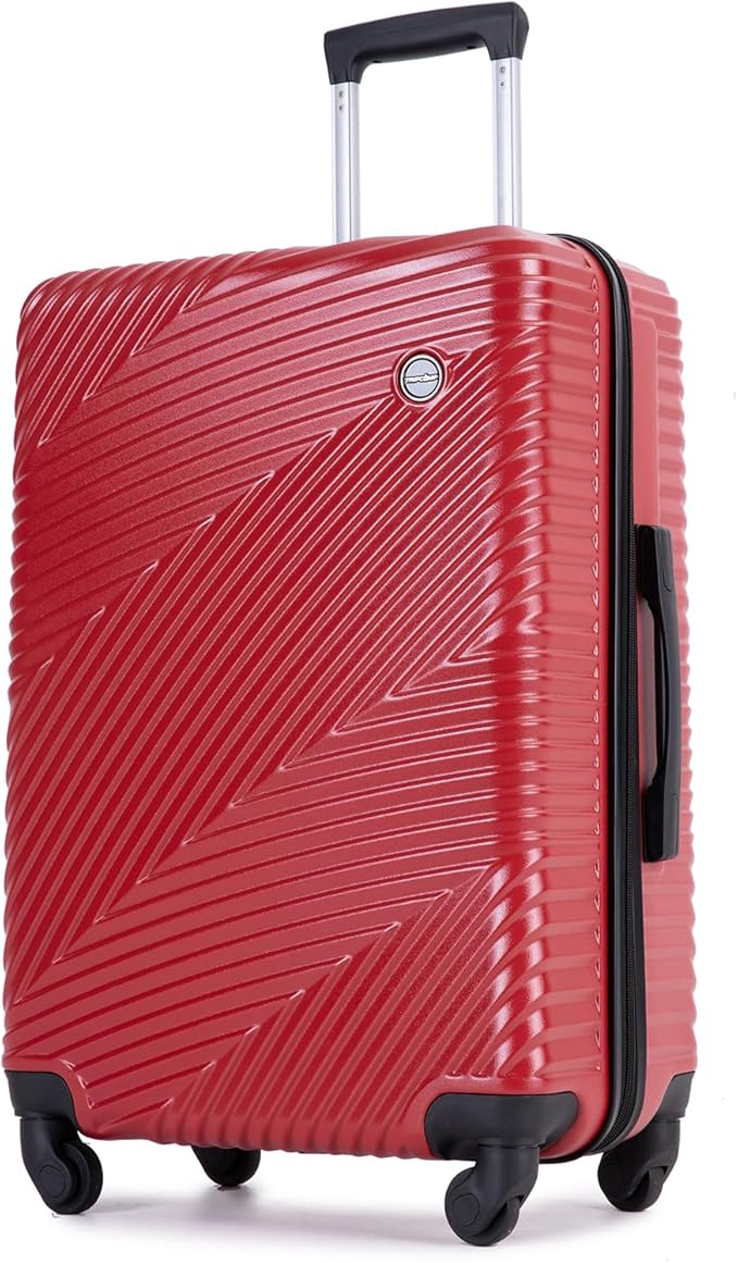 Luggage Sets Wear-Resistance Hardside Lightweight Suitcase Double Spinner Wheels, TSA Lock,Two Hooks, Scratch-resistant Carry-on,3 Piece Set(20inch 24inch 28inch) (Red)