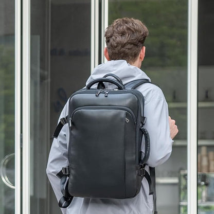 Masa Kawa Leather 15.6 Inch Laptop Backpack for Men Expandable 36L Business Travel Rucksack Daypack Weekender Bag