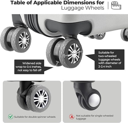 8 Pcs Upgrade Luggage Wheel Covers, Carry On Luggage Suitcases,Wear-Resistant, Anti-Noise, Silicone Wheel Protective Covers for 2-2.4" Spinner Wheel,Essential Travel Accessories (Grey)