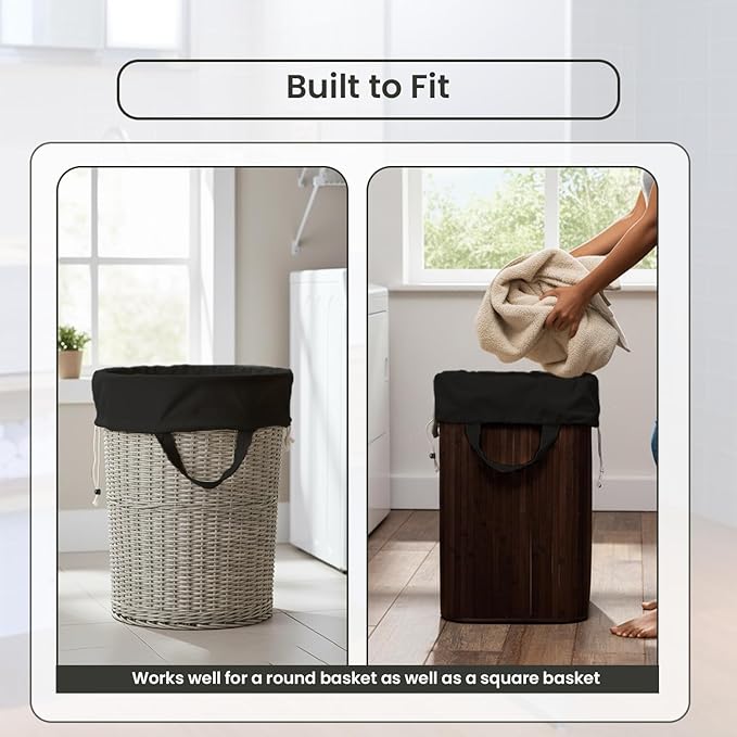 LFH Home Large Premium Cotton Canvas Laundry Bag with Drawstring and Handles Heavy Duty, Multi-Use, and Washable for Home, Travel, College or Storage 20x30 (Pack of 2)-Black