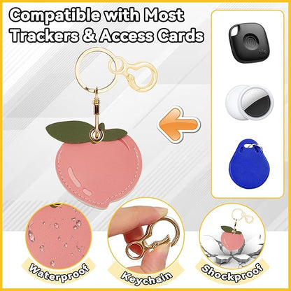Leather Keychain for Airtag, Cute Protective Keychain Holder Compatible with Apple Air Tag,GPS Item Tracker Case Cover for Keys,Bags,Pets,Luggage(Peach)