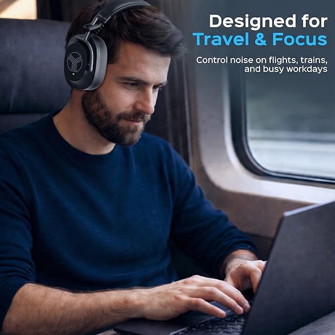 TREBLAB U5 - ANC Headphones for Travel & Focus, Hybrid Active Noise Cancelling, Up to 45H Playtime, Comfortable Over-Ear Design, Bluetooth Headphones for Work, Flights & Daily Use