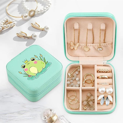 MAYCARI Jewelry Box with Cute Frog Pattern Design, PU Leather Jewelry Travel Organizer Case-Rings/Earrings/Necklace Storage Box for Women Birthday Mom Friends Her Bridesmaids Girls s