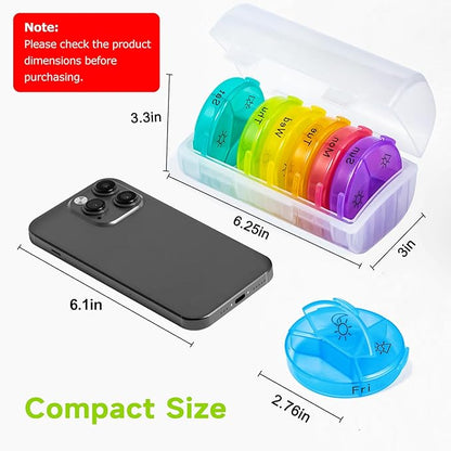 2 Pack Large Weekly Pill Organizer Medicine Container, Clear Round Daily Pill Organizer 7 Day 3 Times A Day with 21 Compartments, BPA Free Medication Storage to Hold Vitamin, Oils, Supplement