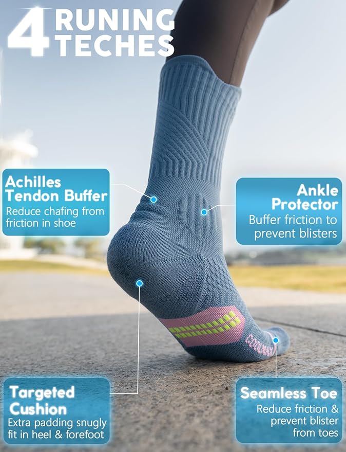 Womens Coolmax Bamboo Viscose Compression Running Crew Socks, Moisture-Wicking Anti-Blister Hiking&Gym Athletic