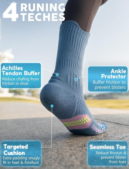 Womens Coolmax Bamboo Viscose Compression Running Crew Socks, Moisture-Wicking Anti-Blister Hiking&Gym Athletic