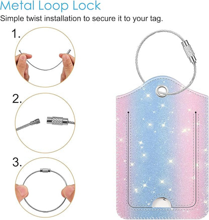 Fintie Luggage Tags, Privacy Cover ID Label with Stainless Steel Loop and Address Card for Travel Bag Suitcase - Pink/Blue (2 Piece)